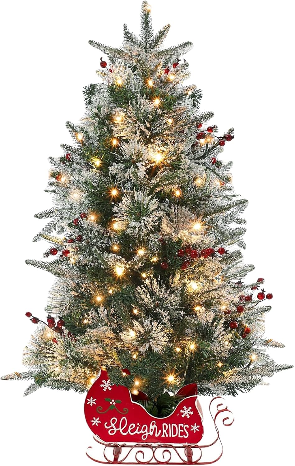4.5 Ft Prelit Snow Flocked Christmas Tree, Small Xmas Tree