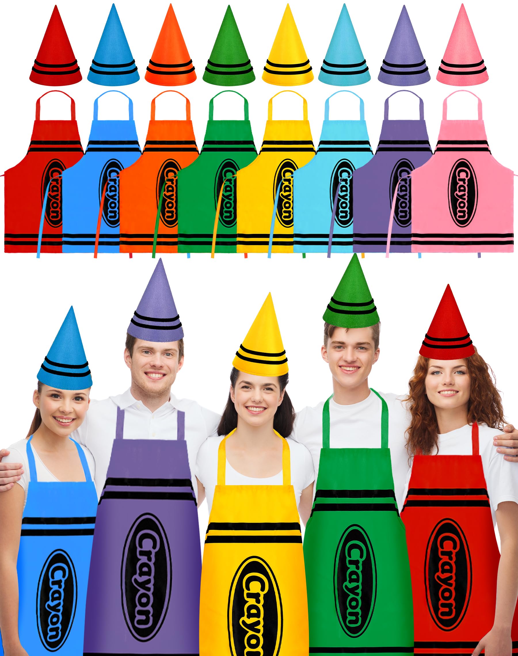 8 Set Crayon Costume for Adults Crayon Apron and Funny Gnome Cone Hats