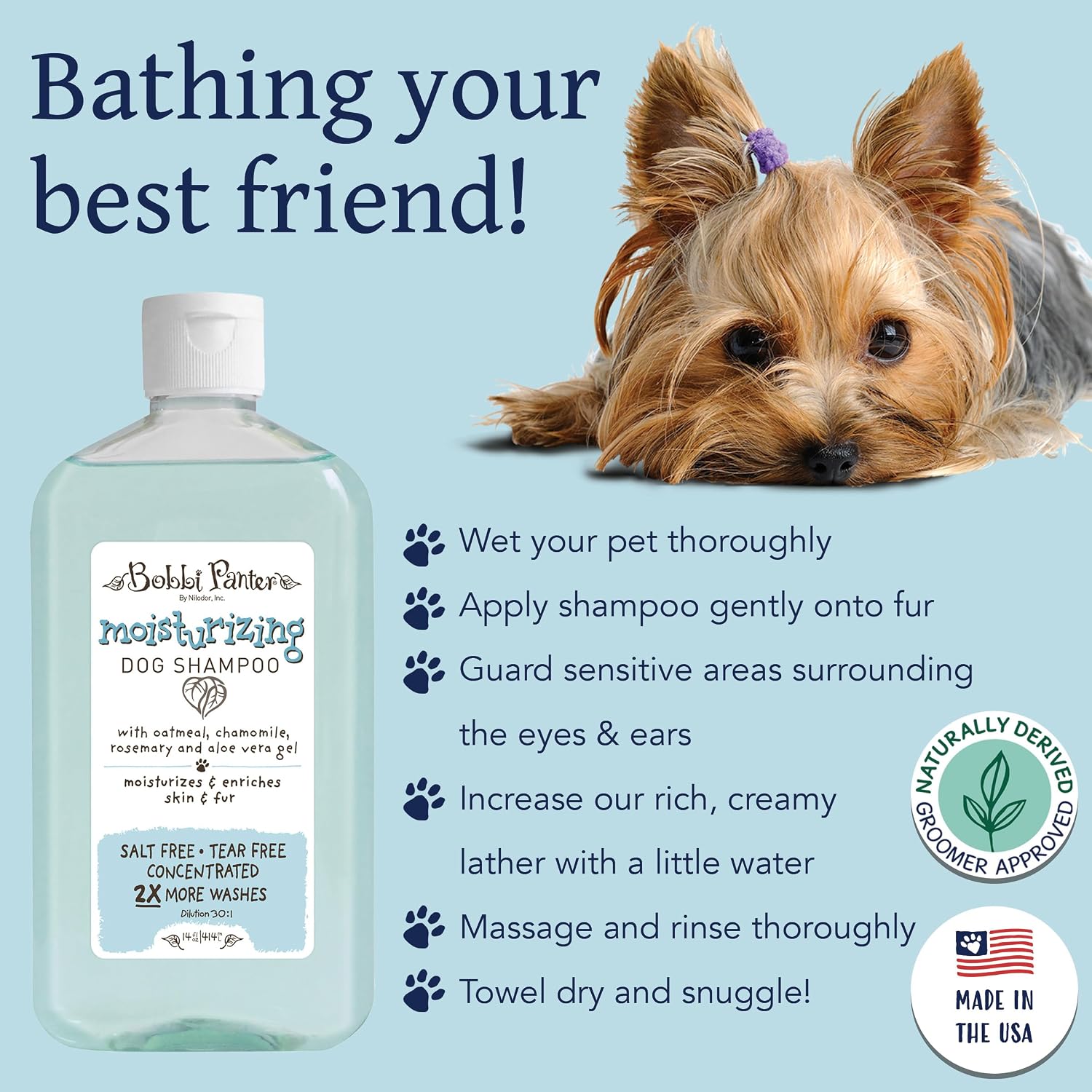 Bobbi Panter Oatmeal Dog Shampoo Aloe Vera, Chamomile & Rosemary – Moisturizing Natural Formula for Dry Skin, Tear-Free, 30:1 Concentrate, 14 oz (Case of 12)