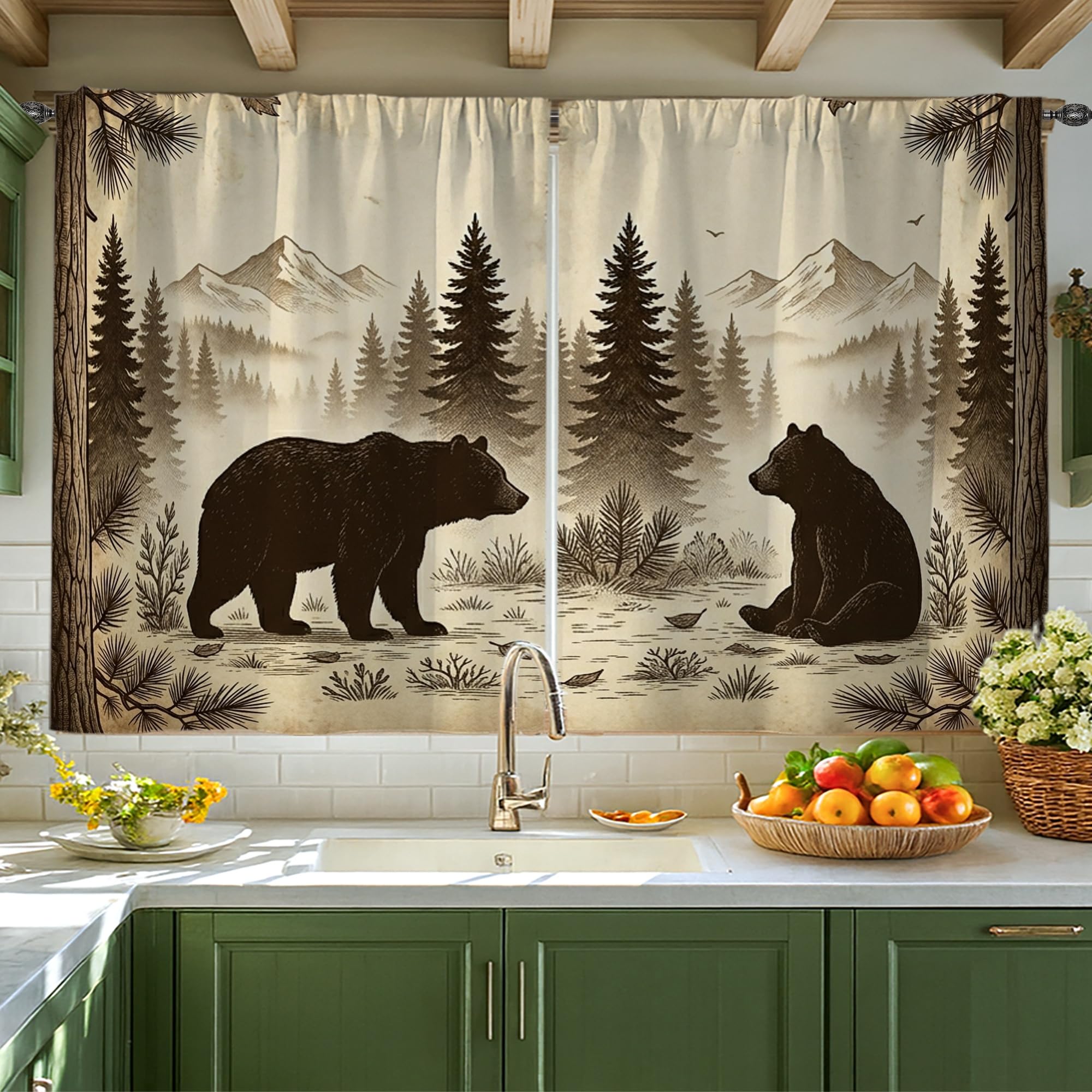 Rideaux de forêt et montagnes pour égayer votre fenêtre d'évier de cuisine
