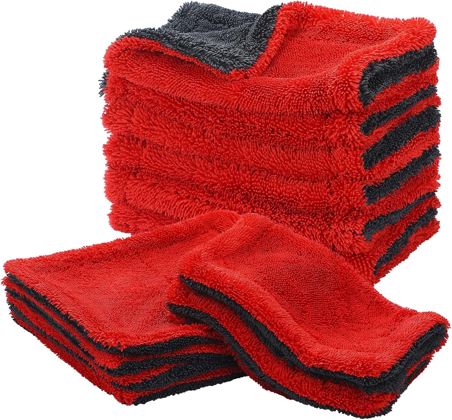 Hahafelt 6 Pcs Dual Side Microfiber Car Wash Pad 9'' x 8'' Double-Twist Pile Absorbency Drying Towels for Car Motorcycle SUV Truck