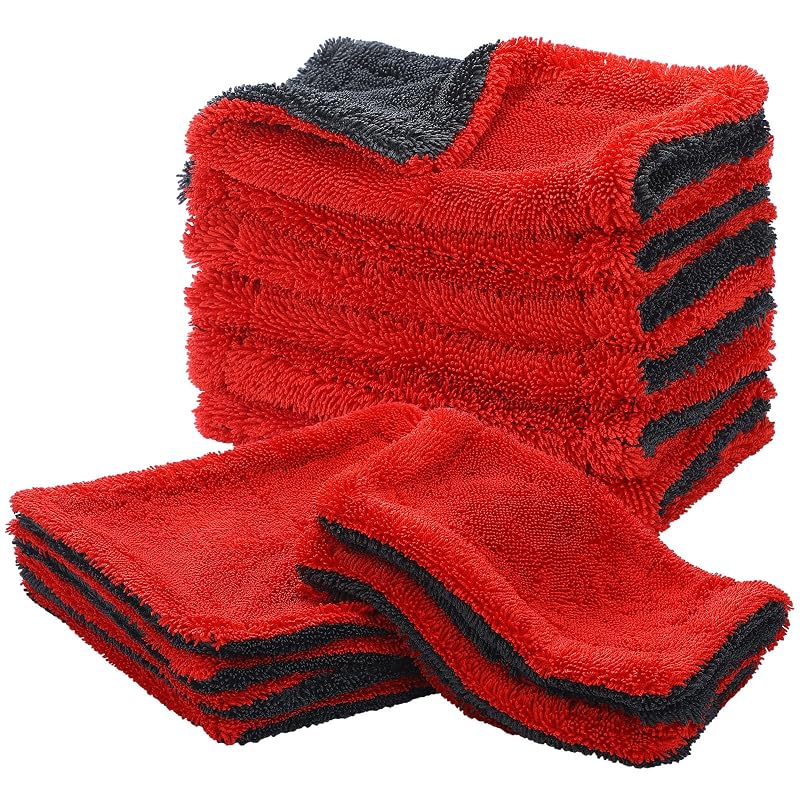Hahafelt Kit com 6 Almofadas de Secagem em Microfibra Dupla Face, Trama Double-Twist para Detalhamento Automotivo, 22,9 x 20,3 cm, QUN2012