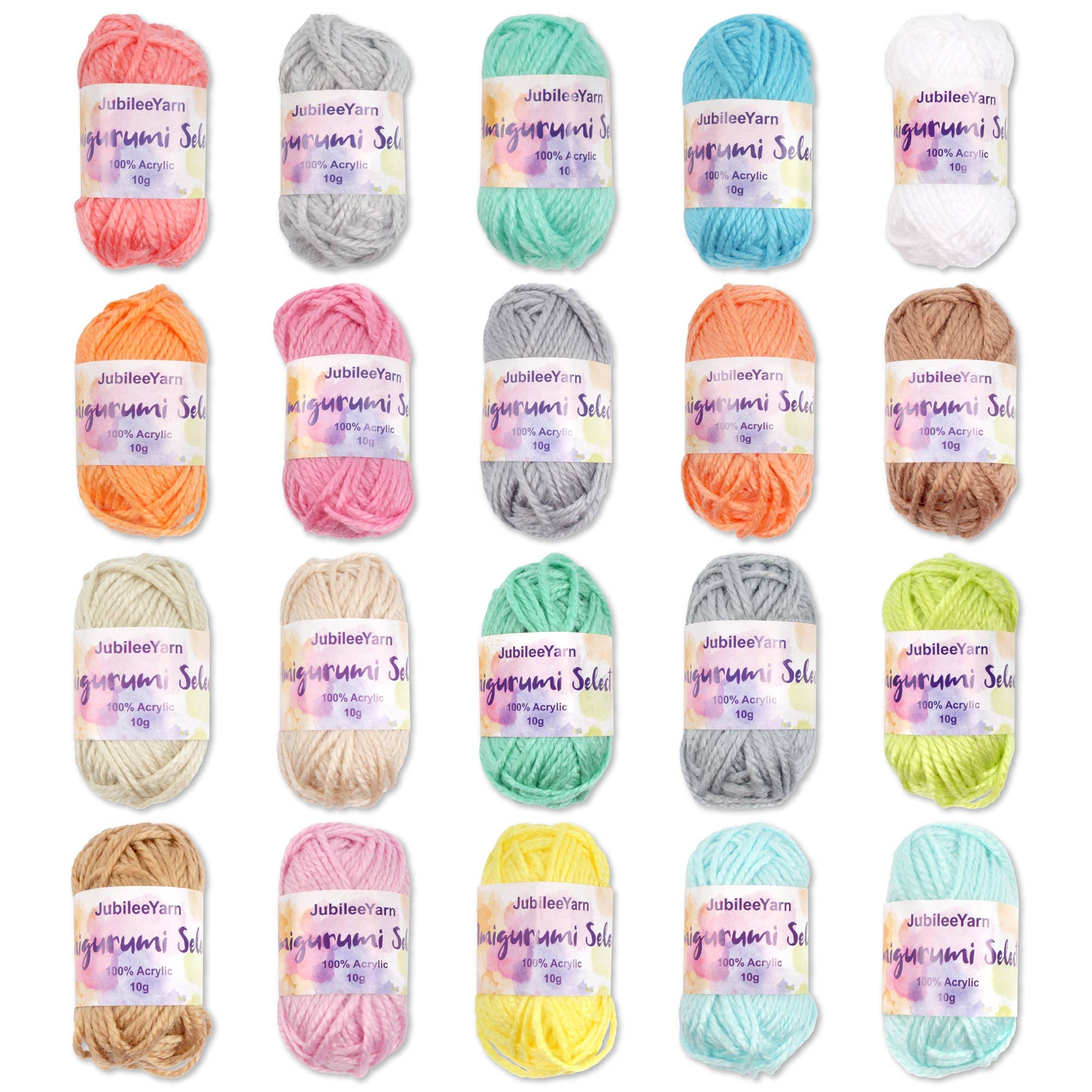 Bamboomn Light Colours Amigurumi Select 100% Acrylic Craft Yarn Bonbons - Crochet And Knitting Projects - 20 X 10G Bonbons 500 Yds Total