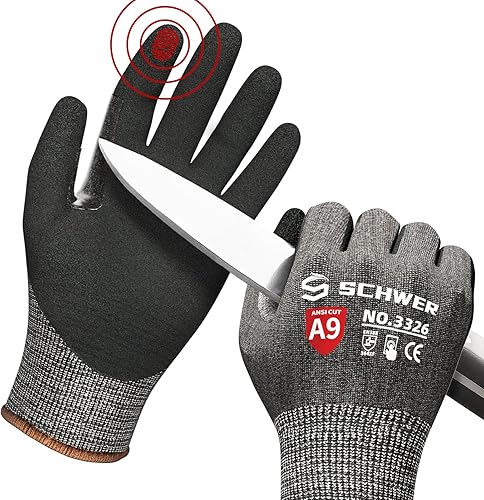 Schwer Guantes resistentes a cortes de más alto nivel para protección extrema, guantes de corte ANSI A9 con revestimiento de nitrilo arenoso,