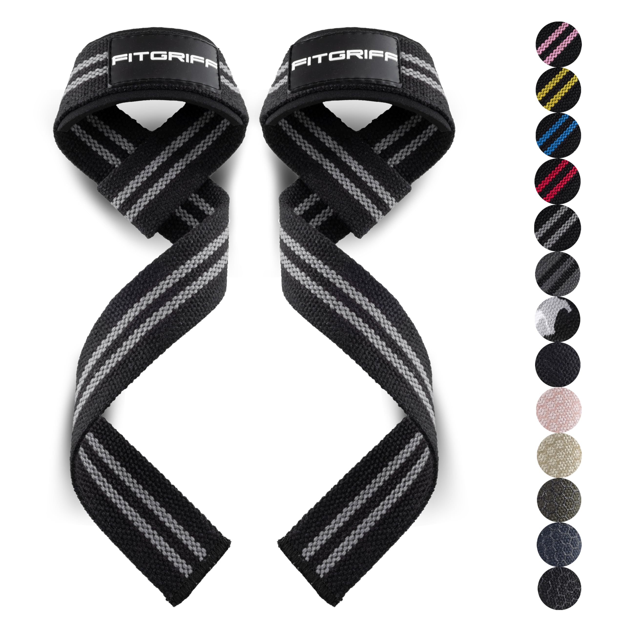 Fitgriff® Straps Palestra - Fascette Sollevamento Pesi - Fasce, Cinghie Per Stacchi, Gym, Lifting - Accessori Bodybuilding (Normale (Oltre 16Cm Polso), Black/Grey)-image