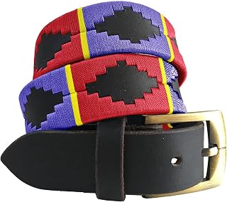CARLOS DIAZ Herren Damen Premium Unisex Braunes Leder Bestickt Designer Polo Gürtel