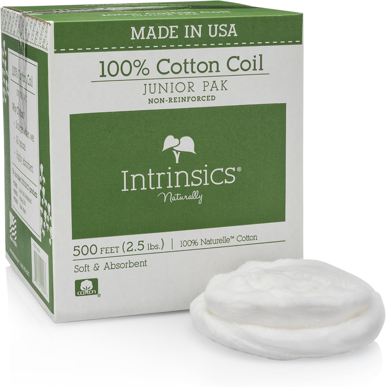 Intrinsics Junior Pak 100% Cotton Coil – Professional, High Absorbency, and Non-Reinforced Spun Cotton Roll (500 ft)