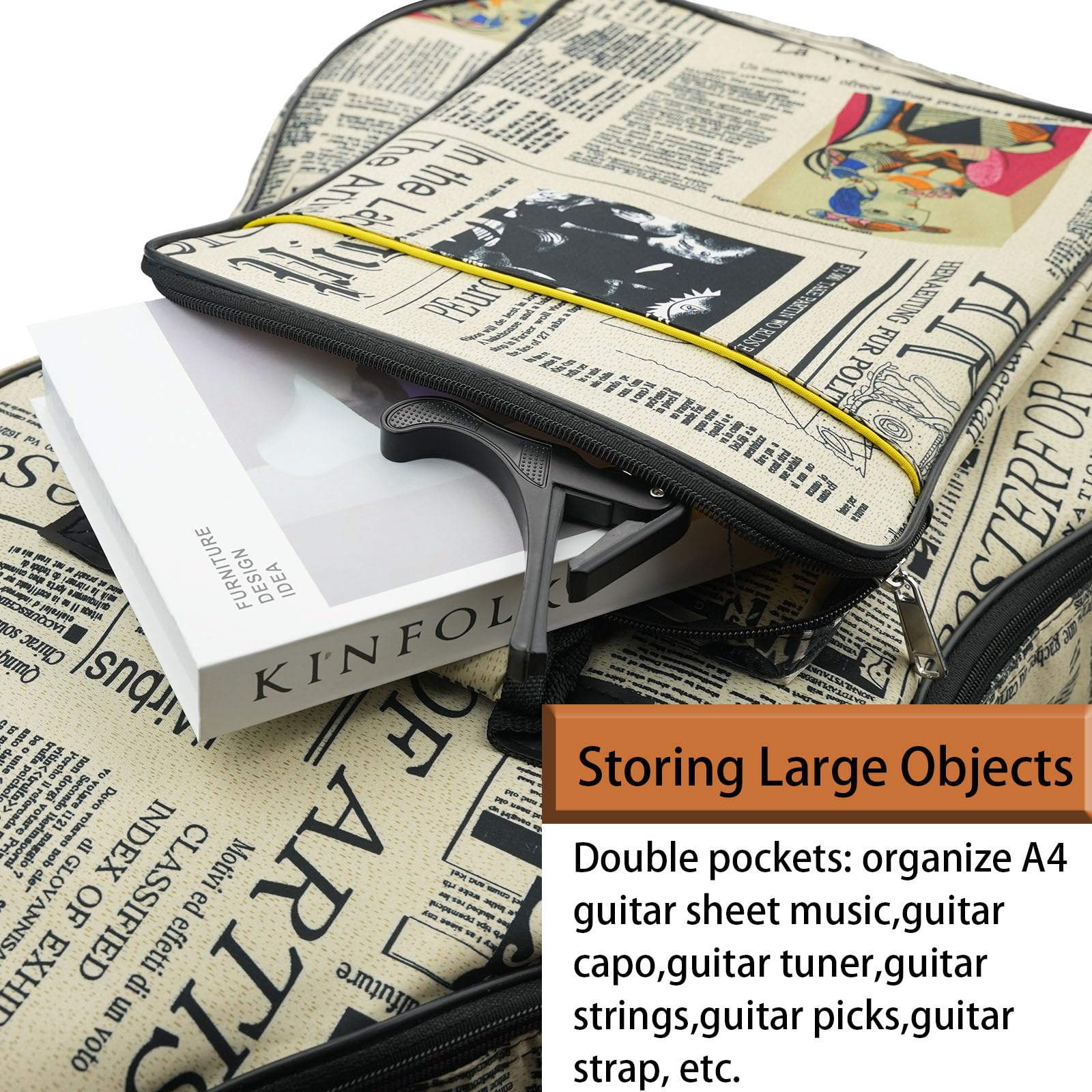 Funda Suave Acolchada para Guitarra acústica de 40/41 Pulgadas (Bolsa de Guitarra de periódico de 40/41 Pulgadas)