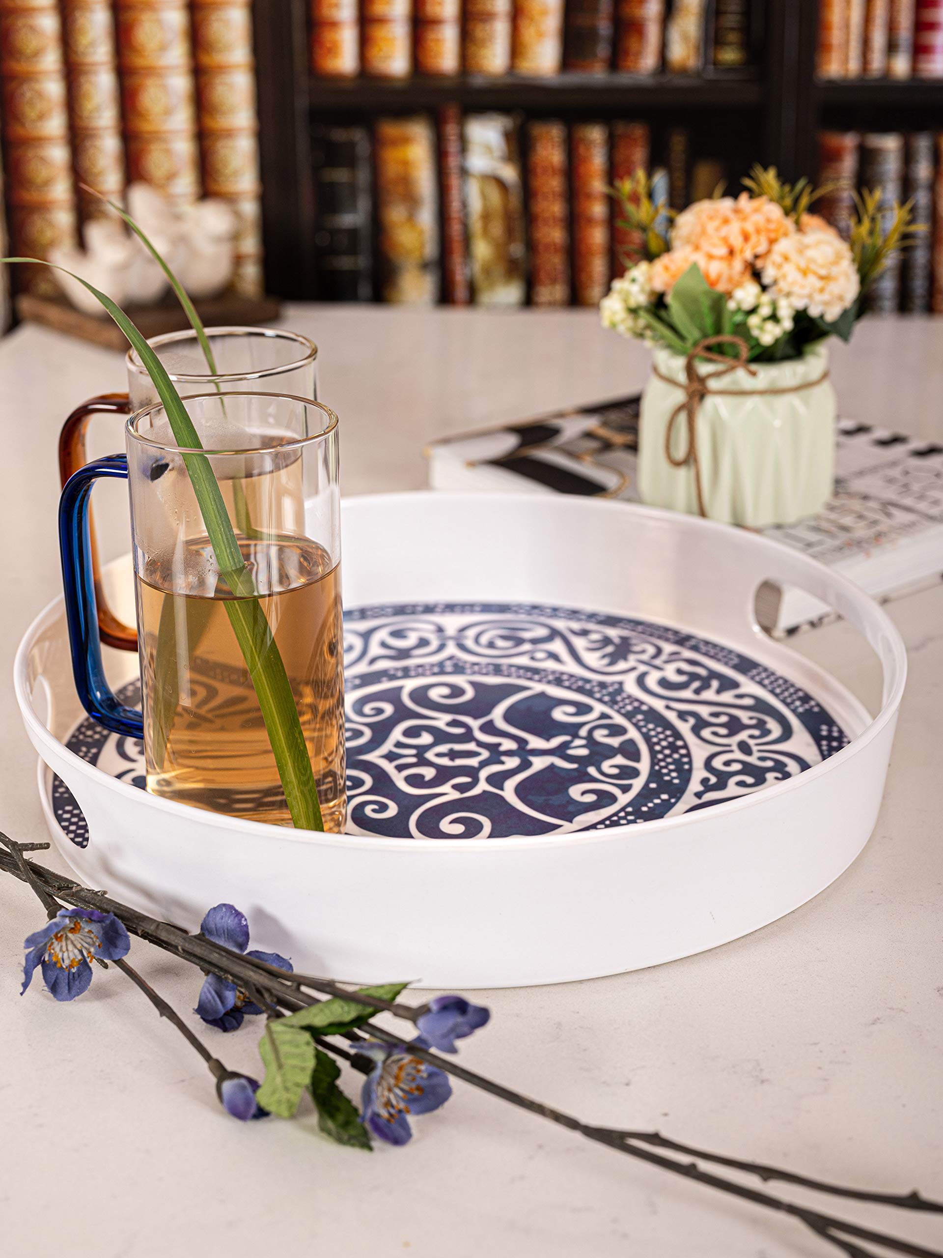 Goodhomes Melamine Round Serving Tray Mt236 (Blue Rangoli)