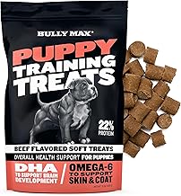 Bully Max Puppy Training Treats - Soft Chews Dog Food Supplements & Vitamins for Brain, Skin & Coat Health - Glucosamine & Chondroitin for Joint Support – Multivitamin Food Topper for Puppies - 1 Bag
