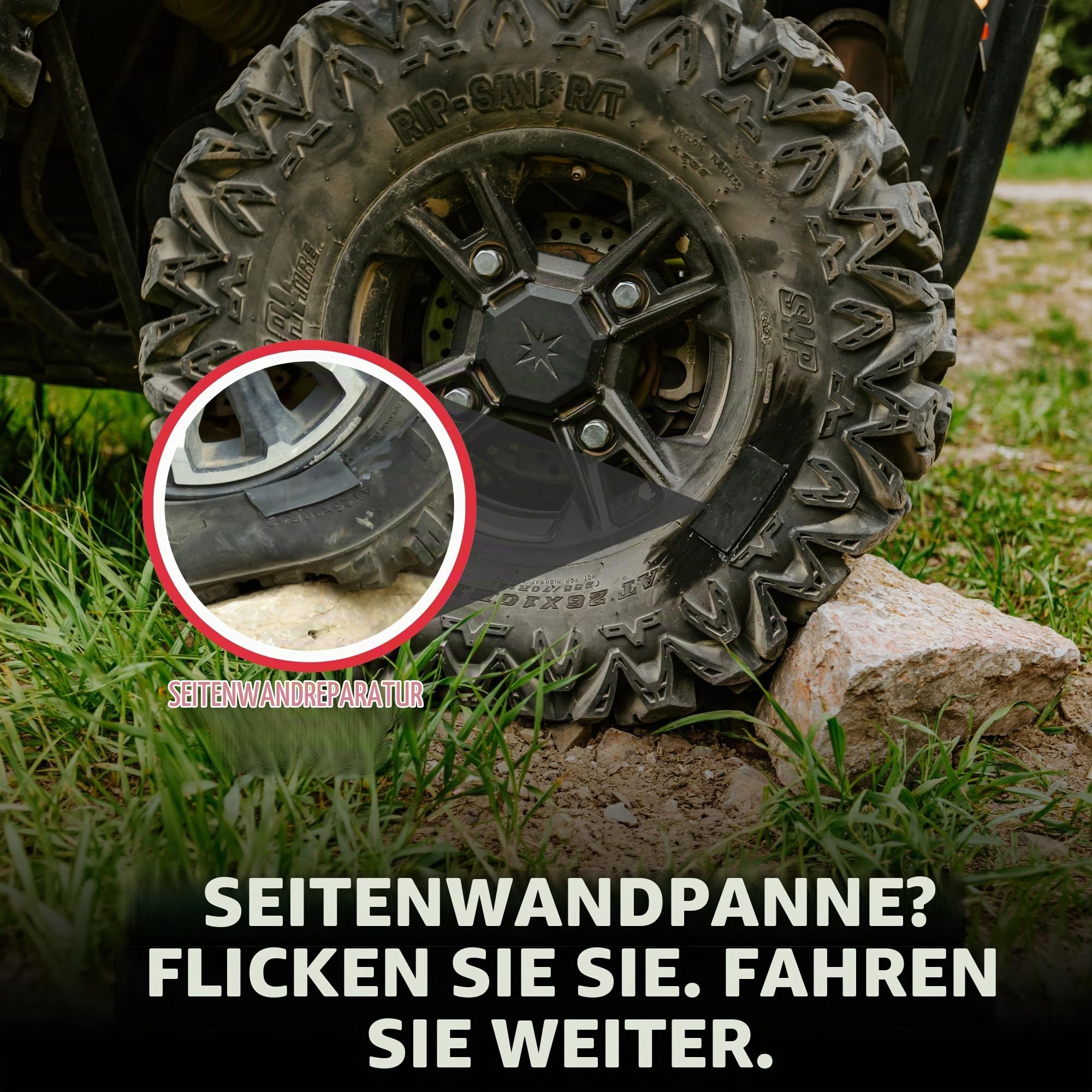 GlueTread Seitenwand-Reifenreparatur-Set, Seitenwand-Reifenflicken-Set, Flickenreparatur-Set für Geländefahrzeuge, verbesserte Gummi-Formel, kein Beschleuniger erforderlich, 10 Minuten Aushärtungszeit