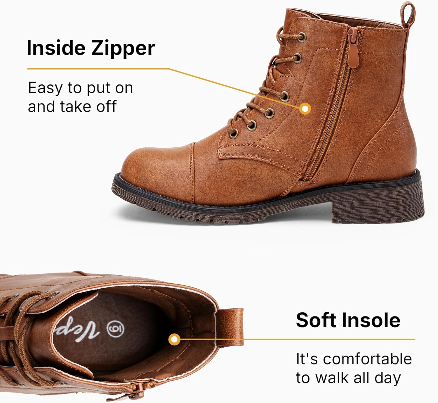 Vepose Women's 910 Ankle Boots Lace up, Flat Fashion Combat Booties Low Heel - Image 3