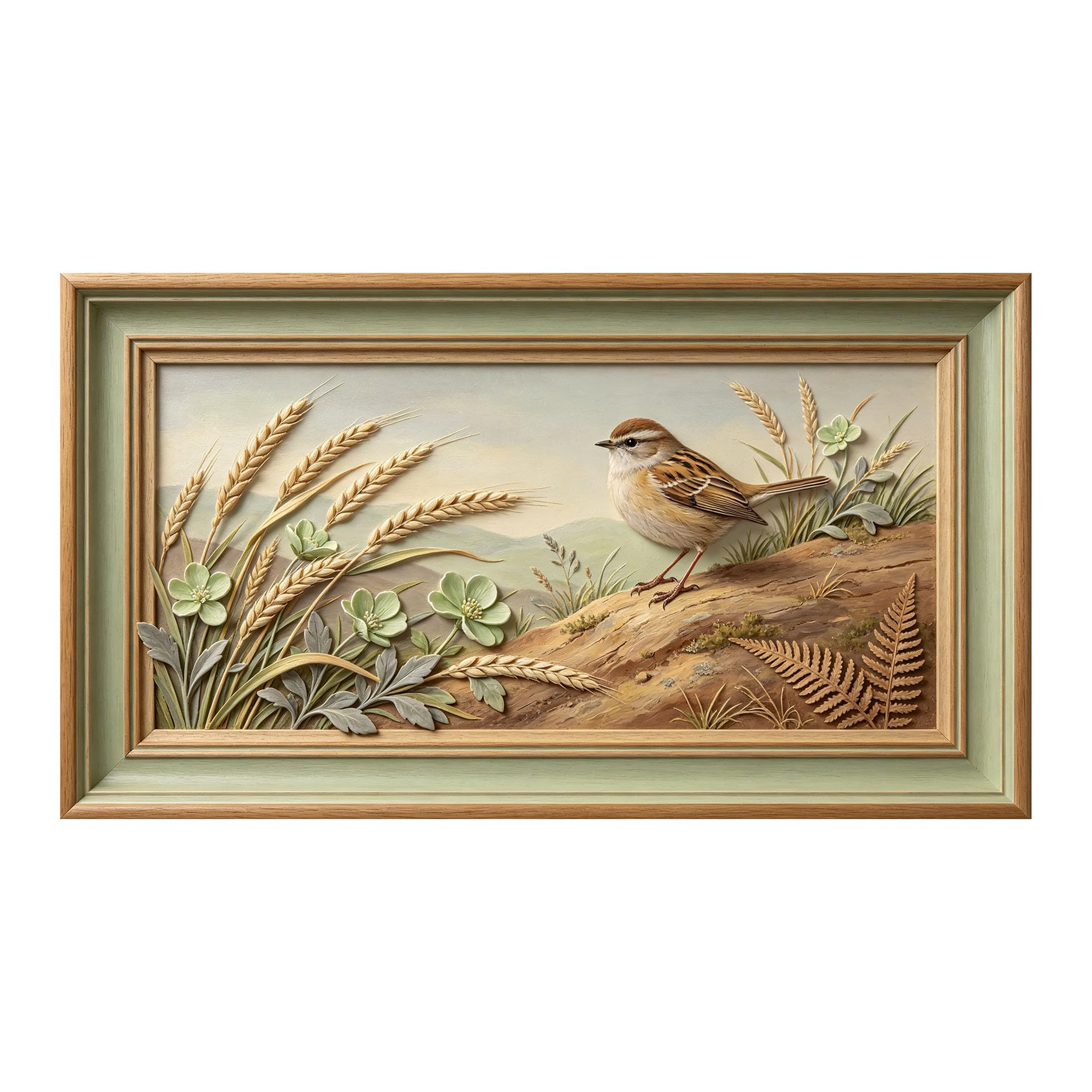 Murasolite 3D 3D Framed Wall Art 50cm×90cm Sparrow Meadow Landscape Relief Effect SelfAdhesive Fabric Mural Wall Decor, Peel and Stick No Damage to Wall for Bedroom Living Room