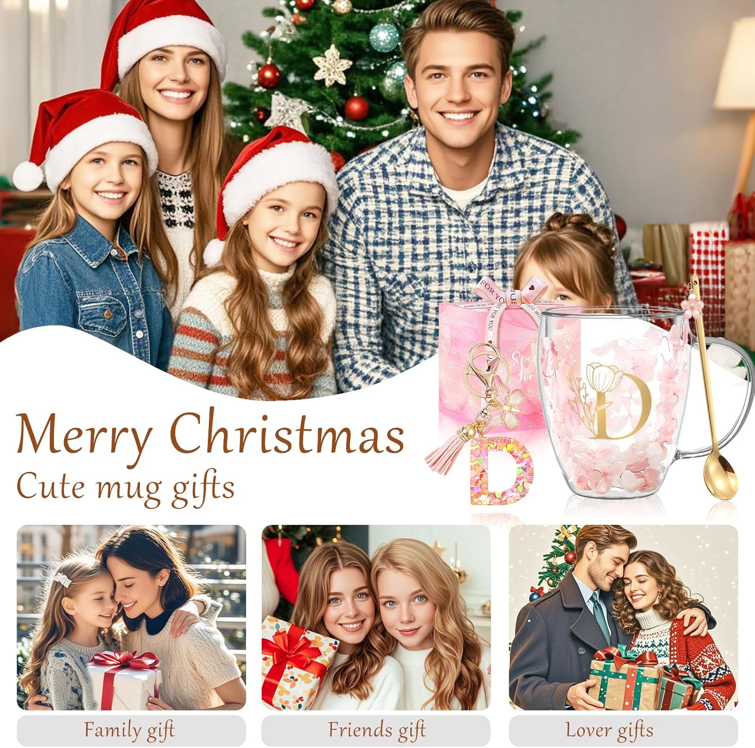 Friendship Gifts for Women Flower Glass Coffee Mug Cute Initial Tea cup Monogrammed Customized Bridesmaid Bride Wedding Gifts Valentine Mother's Day Christmas Gift for Her Mom Wife Sister Coworker (D) - Image 5