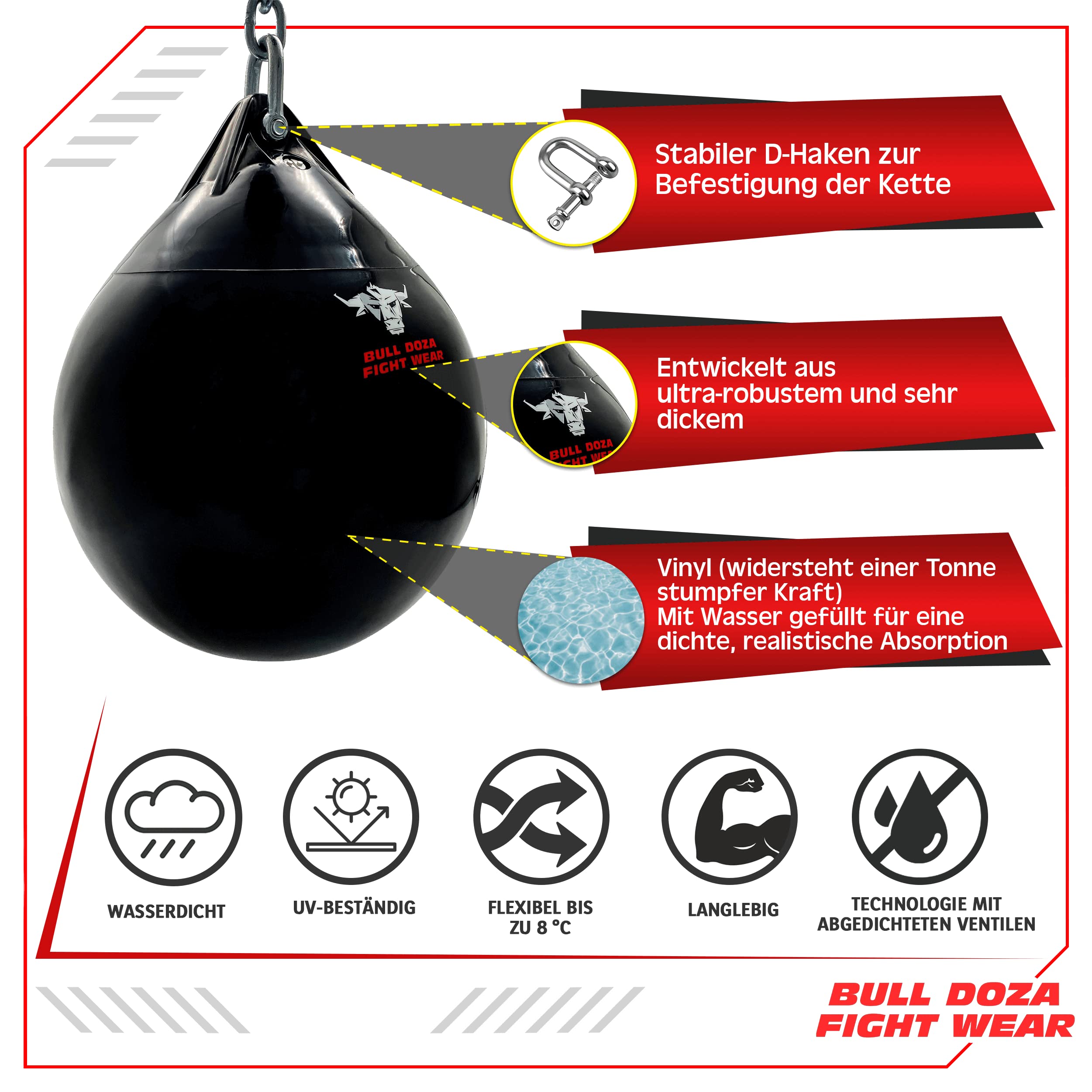 Bull Doza Fight Wear Wasserboxsack - Hochbelastbar - Wasserdicht - DREI Größen