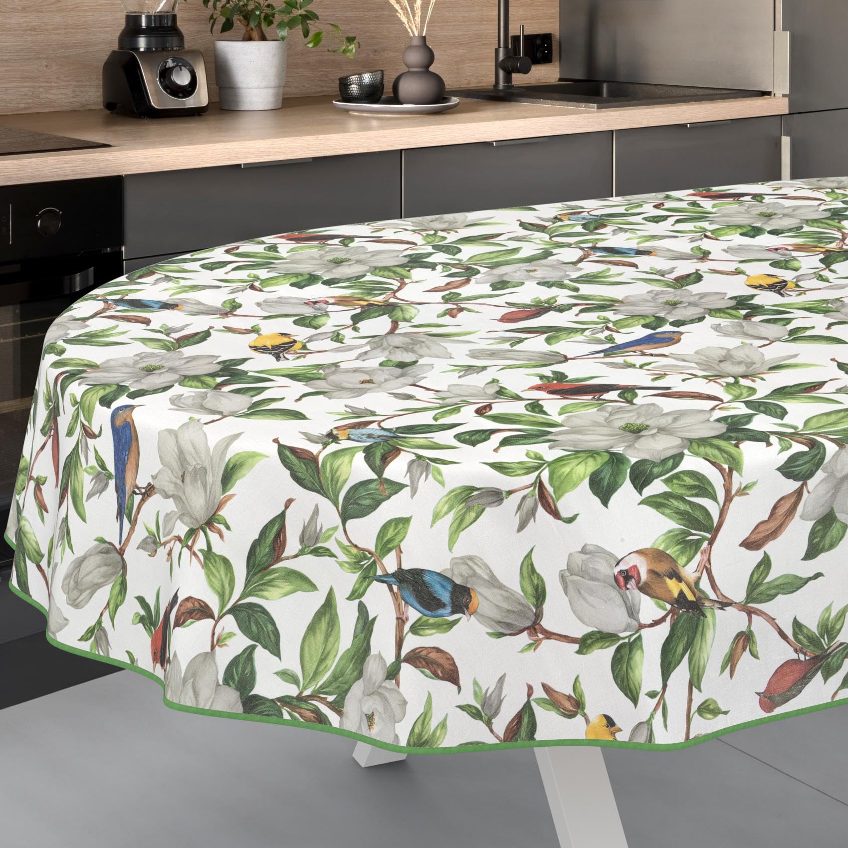 Mantel de hule lavable, fácil de limpiar, impermeable, efecto loto, para jardín, Calibri, ovalado, 280 x 140 cm, con dobladillo (ribeteado)