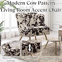 Vista 4 de Silla moderna para sala de estar, silla pequeña de lino copetuda para dormitorio con cojín tapizado, cómoda silla de dormitorio con patas de metal