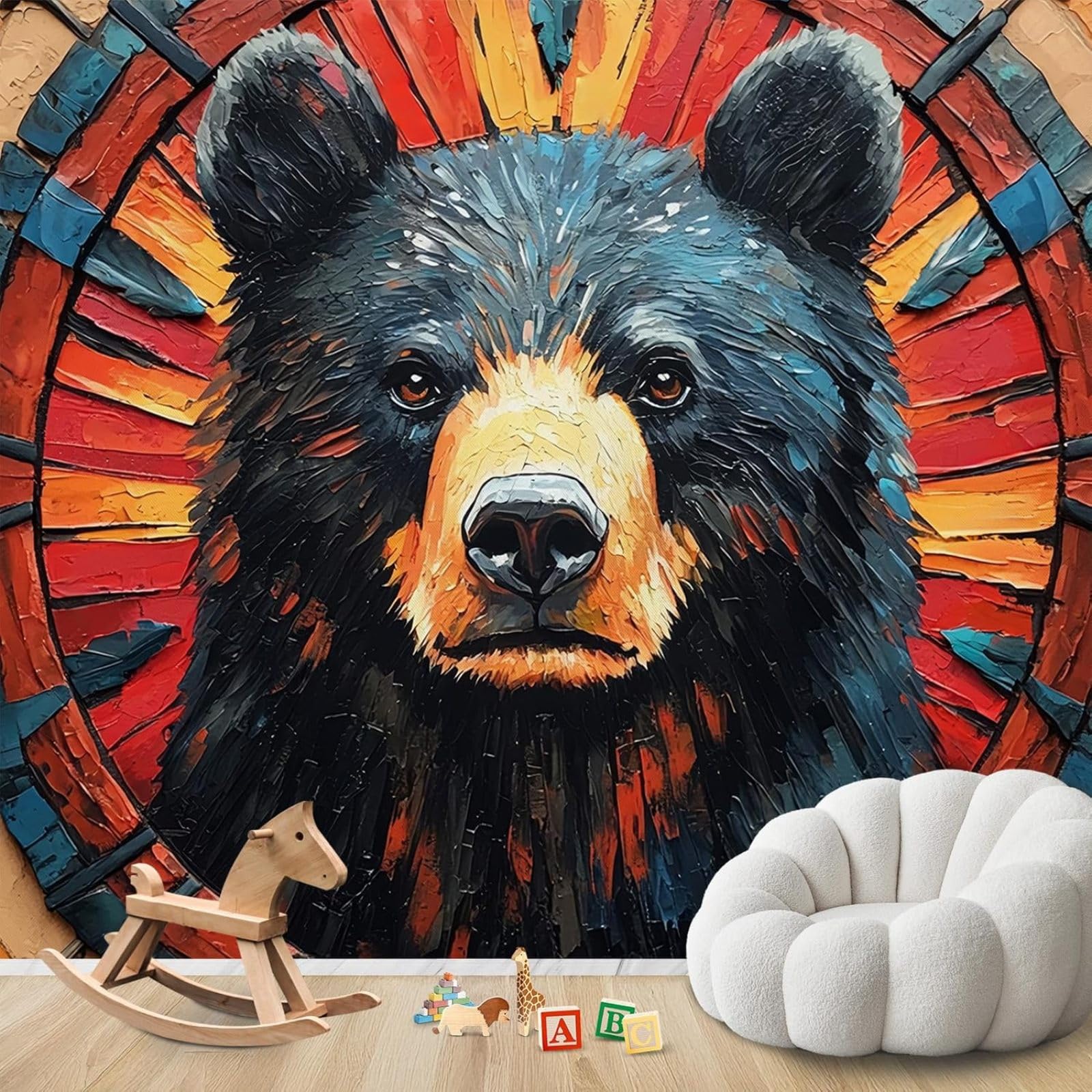 hgjdjhnf Photo Wallpaper Bear Head Rustic Hunting Room Non-Woven ModernLiving Room Bedroom Children's RoomDecoration Motif Wallpaper,150cmx105cmSticker - Background- Painting - Poster