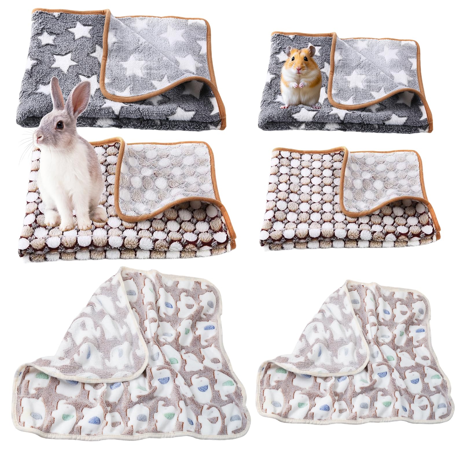 HEUIOP 6 Pcs Pet Blanket,Reusable Flannel Pet Blanket,Washable Double Printed Guinea Pig Fleece,Pet Pee Pad Sleep Mat Pad Cover for Hamster Chinchilla Ferret Hedgehog Puppy Cat (S/M,Gray/Brown)