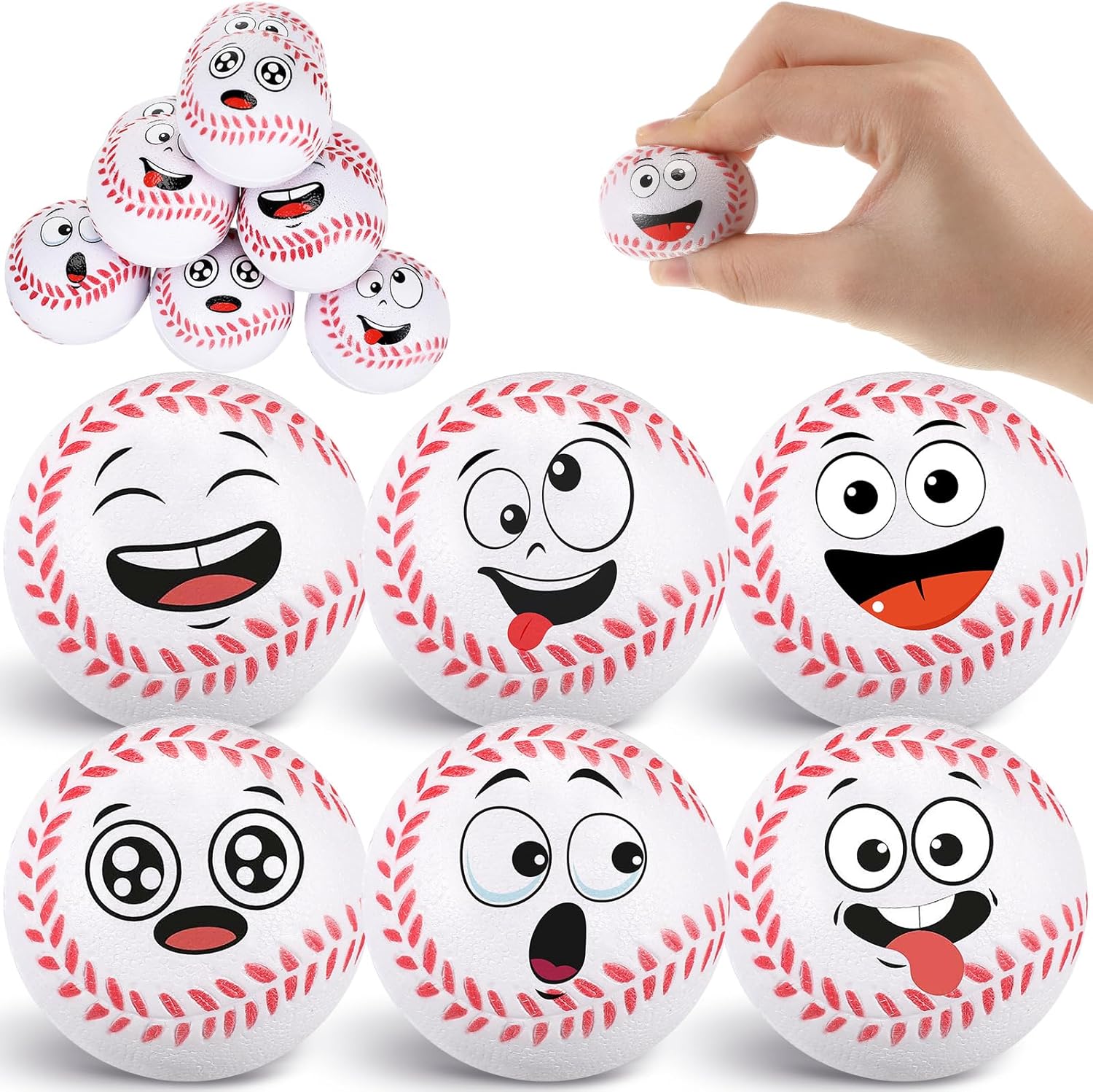 12 Pcs Mini Face Stress Balls for Boys Girls Sport Funny Face Squeeze Foam Balls for Stress and Anxiety Relief for Party Favors Birthday Gift Decoration(Baseball)