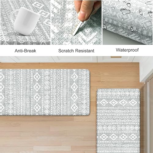 Miniatura 6 de KIMODE Tapetes de cocina antifatiga, juego de alfombras de cocina bohemias, 2 piezas, tapete de cocina antideslizante impermeable para piso, tapete