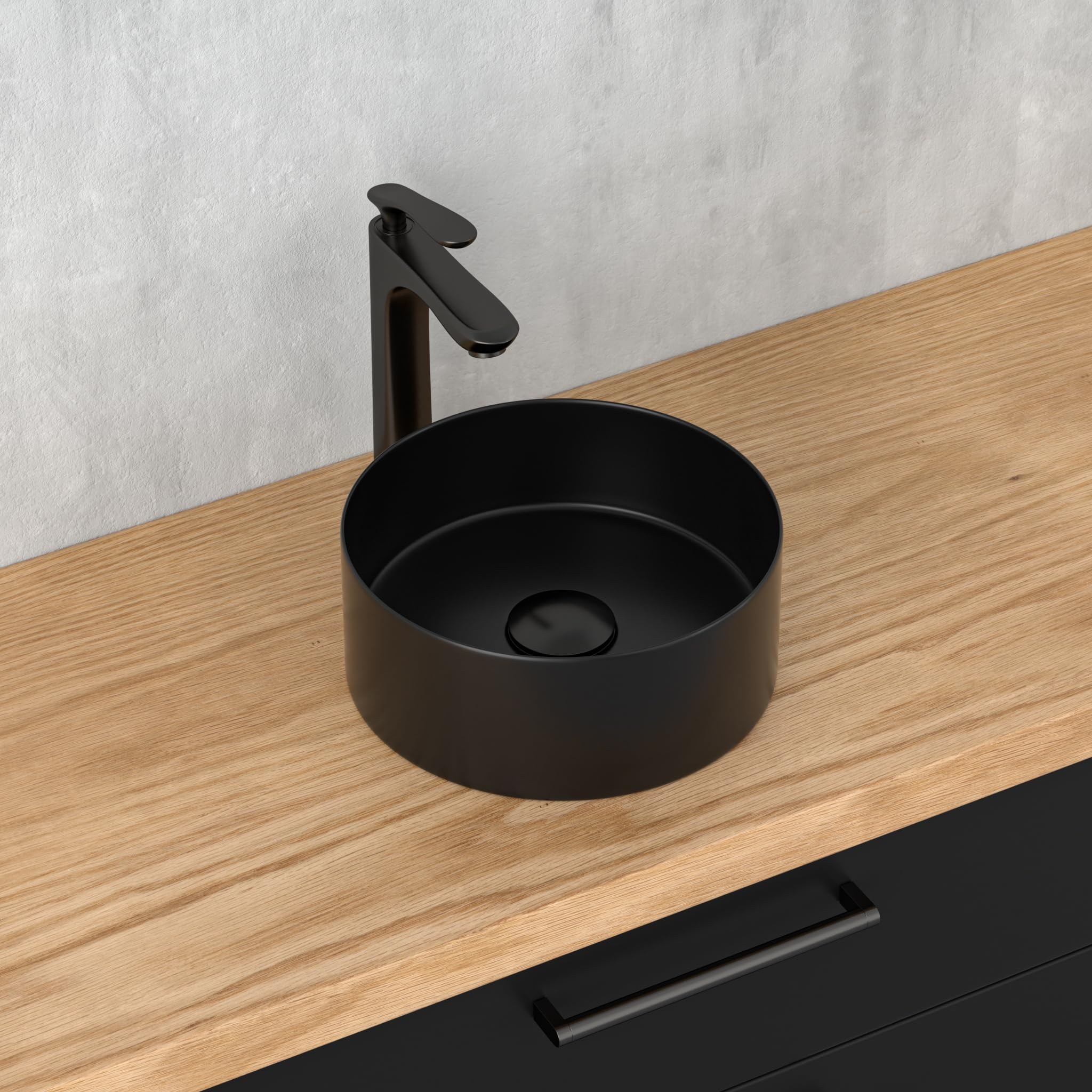 Lavabo rotondo, nero, mini lavabo a mano in elegante design facile da pulire, per bagno e WC degli ospiti (nero opaco, 30 x 30 x 12 cm)