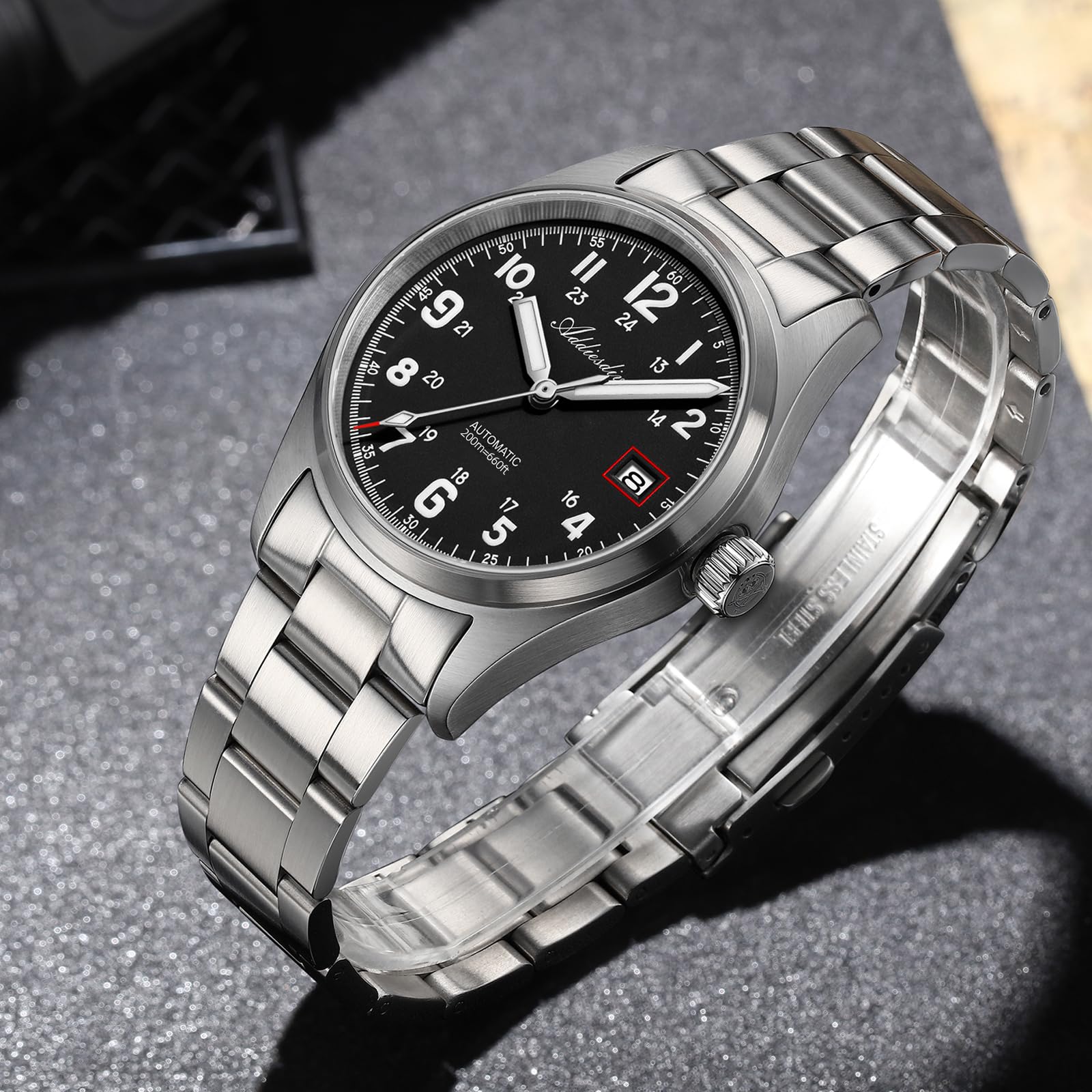 ADDIESDIVE Automatikuhr Herren NH35A Edelstahluhr 200m wasserdicht analoge Uhr Saphirglas BGW9 Leuchtend Mit Edelstahlarmband AD2070