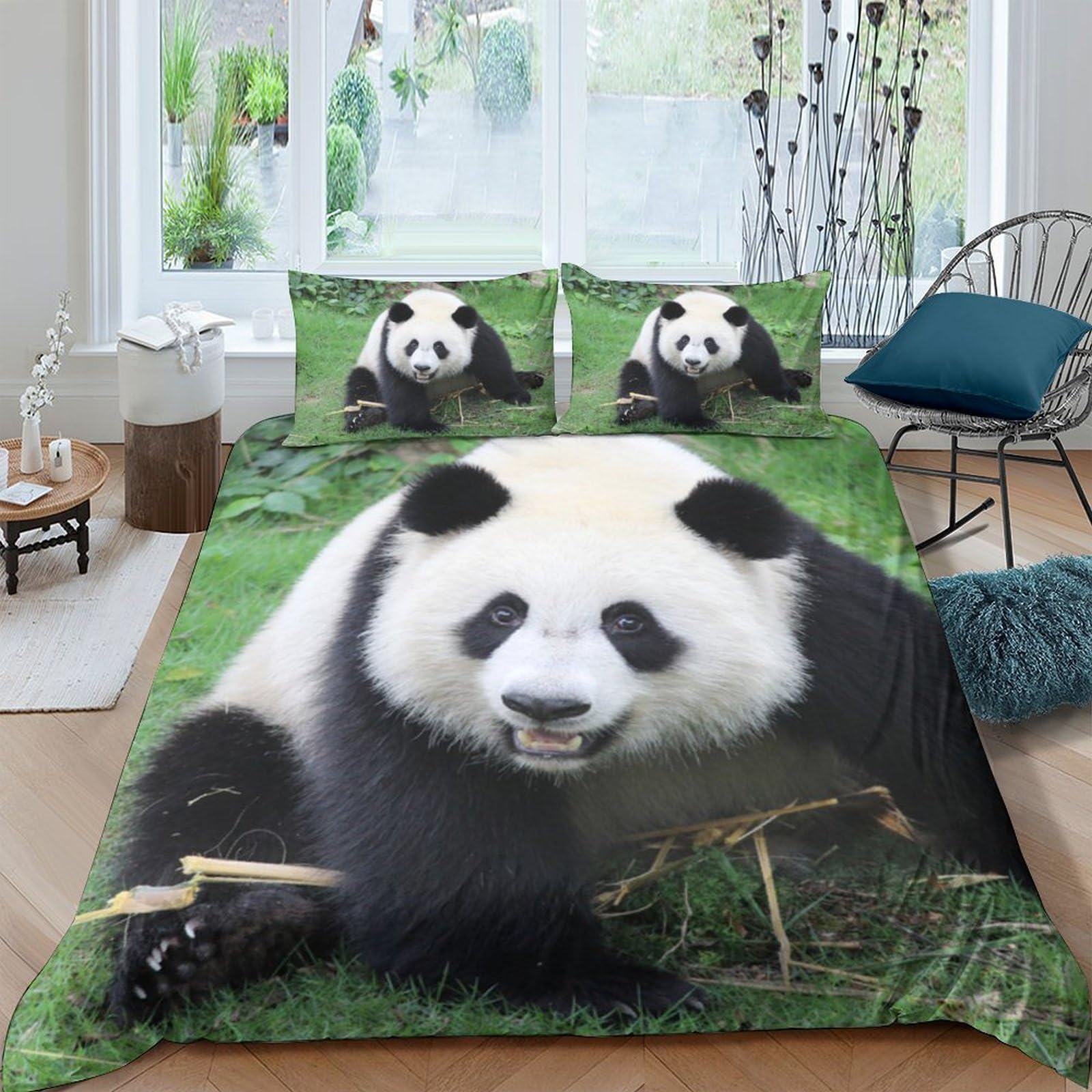 Ctjqhvkz Style-2 3D Printed Panda Forest Fitted Sheet Microfiber Soft Breathable Bamboo Meadow Mattress Cover For Bedroom Dorm Decor Single（135X200cm）