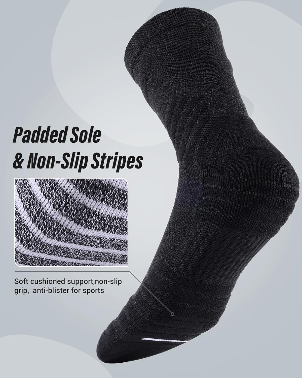 Compression Running Socks, 3 Pairs, Athletic Crew Socks, Anti-Blister Moisture Wicking Cushion Sport Socks - Image 4