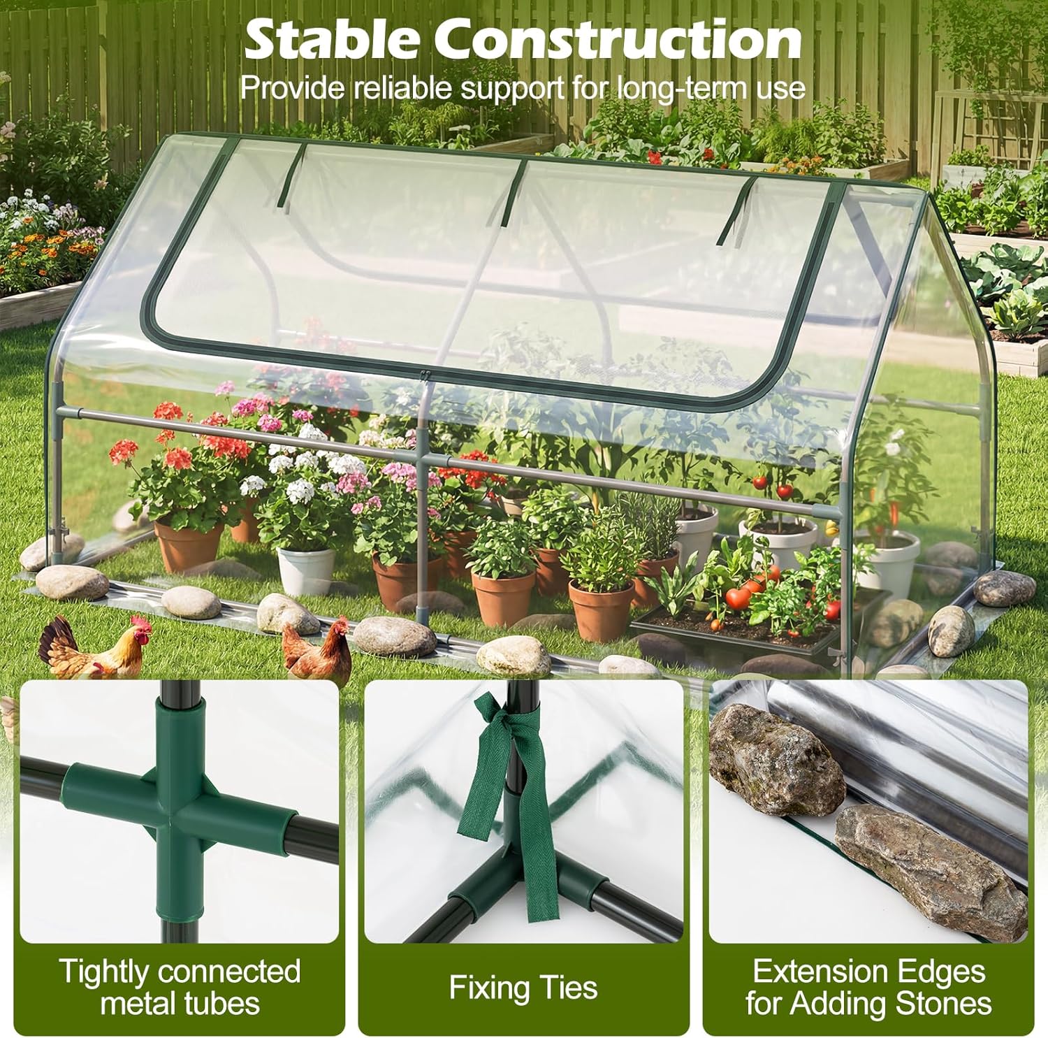 S AFSTAR Raised Garden Bed with Cover, 6FT x 3FT x 3FT Galvanized Bottomless Garden Bed with Greenhouse, Dual 2-Tier Roll-Up Windows, Easy Venting & Watering, Outdoor Metal Planter Box Kit with Cover