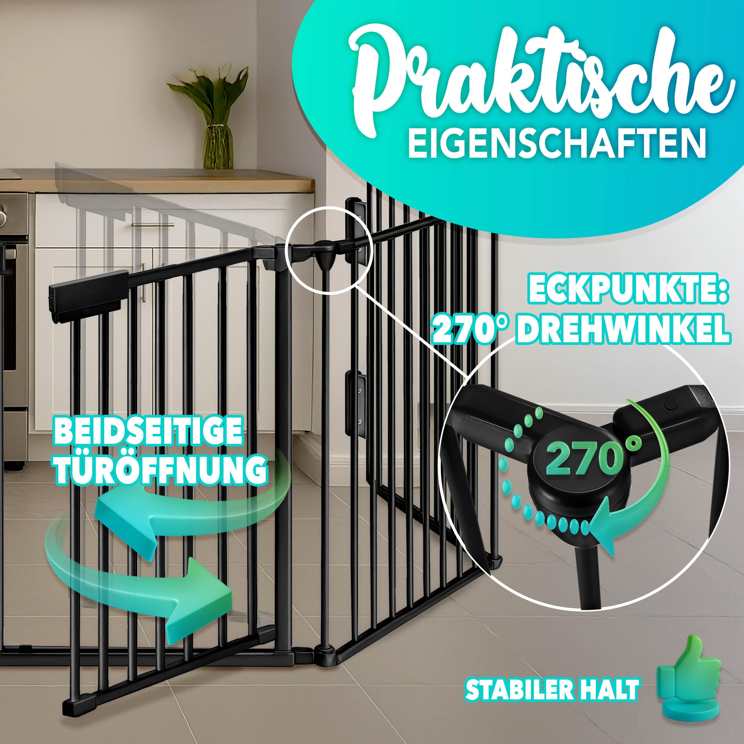KIDUKU Kaminschutzgitter mit Tür Metall 300 cm faltbar Absperrgitter Ofenschutzgitter 5 Elemente Schwarz