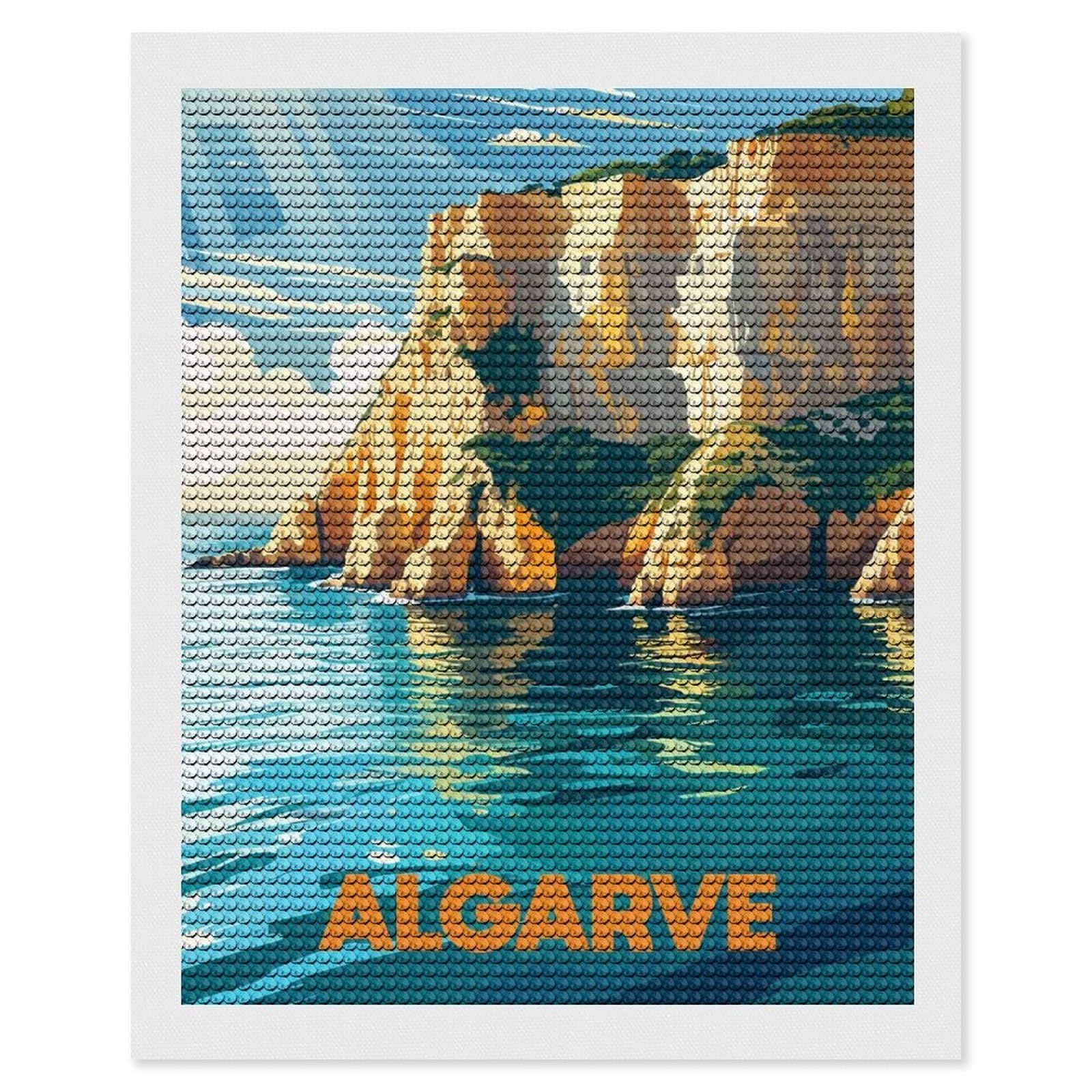 Junmoney Algarve Coastline Travel DIY Diamond Art Canvas Kit 16"x20", Simple to Start, Fun Craft Experience, Modern Decor, Gift Idea, Adhesive Canvas