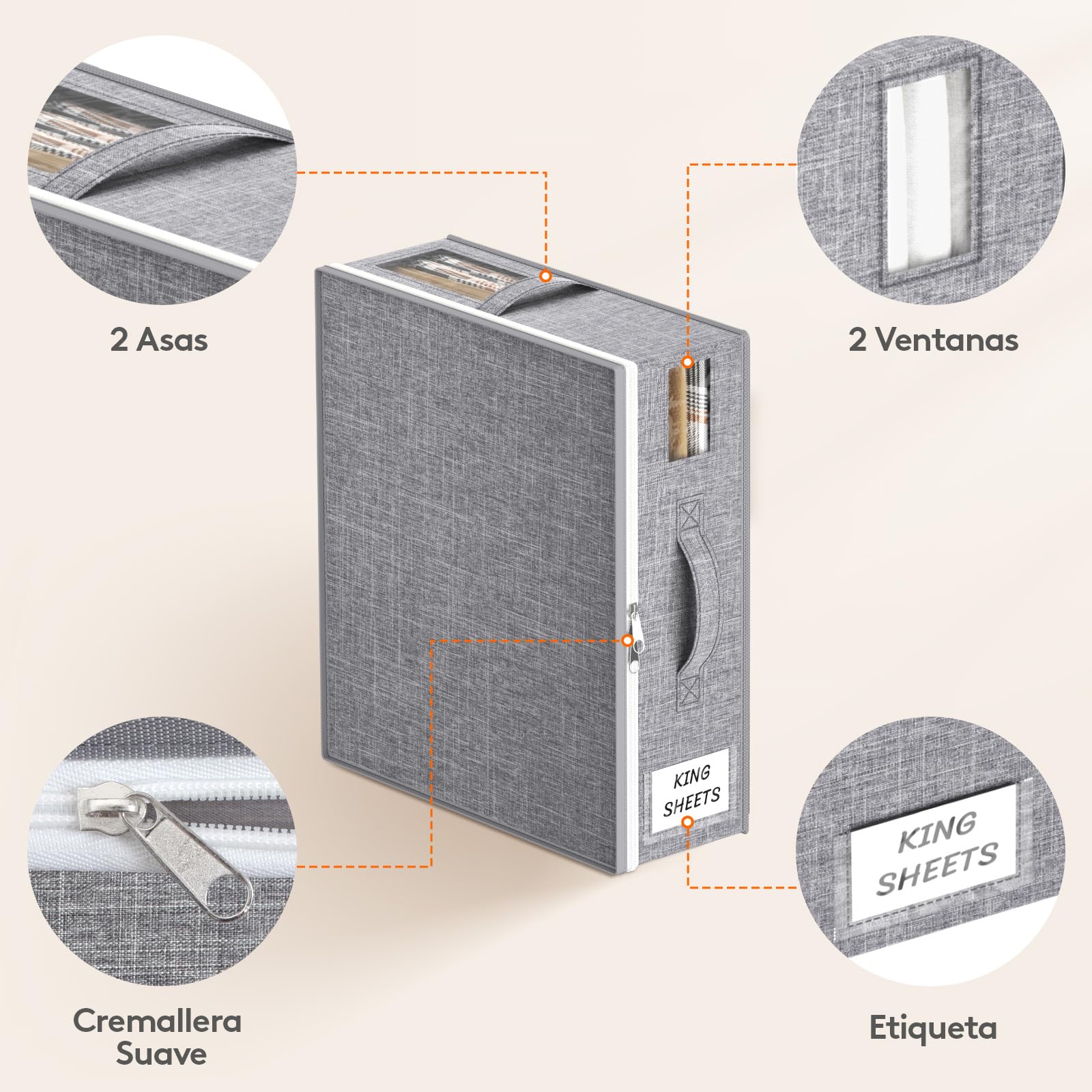 Lifewit Juego de 6 Bolsas Grandes de Almacenaje para Sábanas Plegables, Caja para Ropa de Cama con 2 Ventanas Transparentes y 1 Etiqueta, Organizador para Edredones y Mantas, 38 × 33 × 12 cm