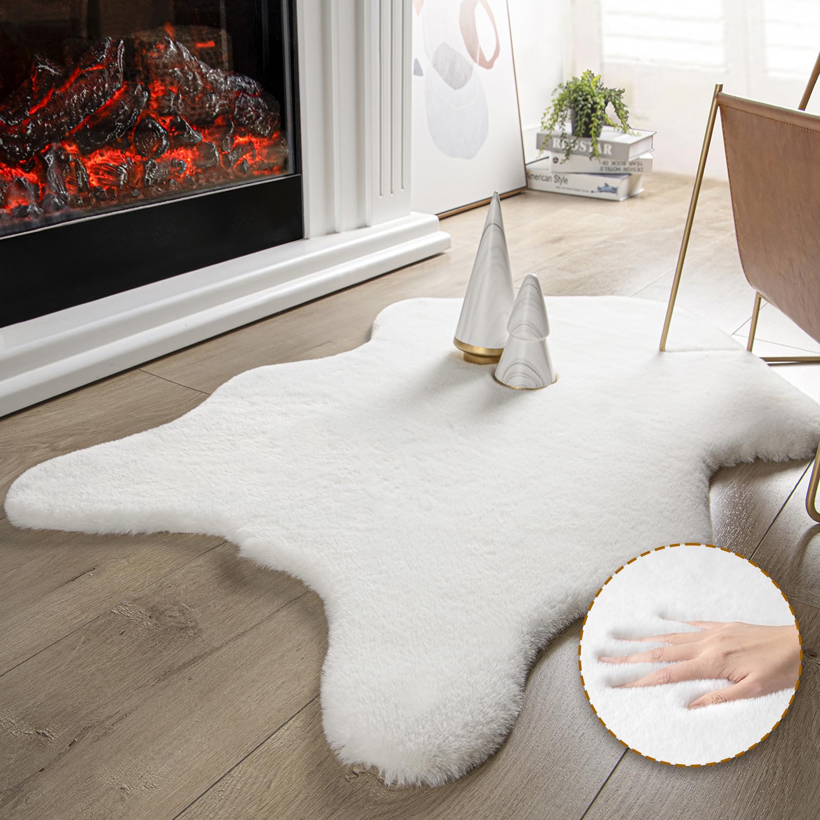 Ashler Faux Fur Rug, Upgraded Soft Faux Rabbit Fur White Area Rugs, 2 x 3 Feet, Machine Washable Nursery Decor Throw Rugs for Bedroom, Kids Room,