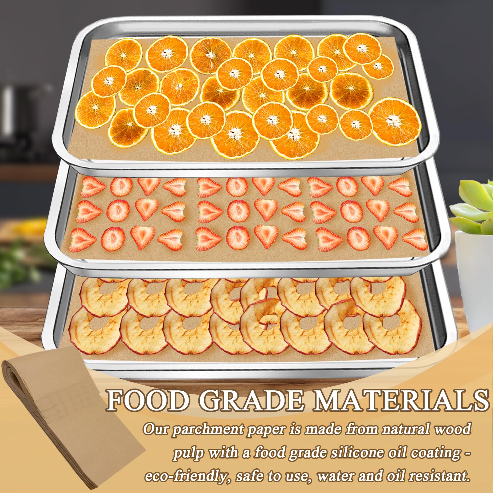 Gefriertrockner-Tabletts für die richtige Ernte, antihaftbeschichtete Backmatten, einmaliges Pergamentpapier, kompatibel mit Harvest Right Gefriertrockner-Ablagen, groß, 50,5 x 21,3 cm, 200 Stück