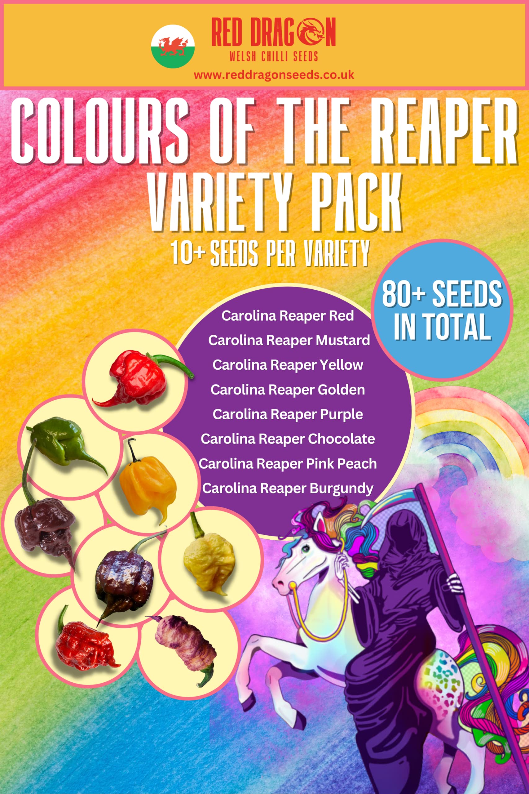 Carolina Reaper Variety Pack Chilli Seeds - 8 Colours of The Carolina Reaper - 80 + Fresh Seeds