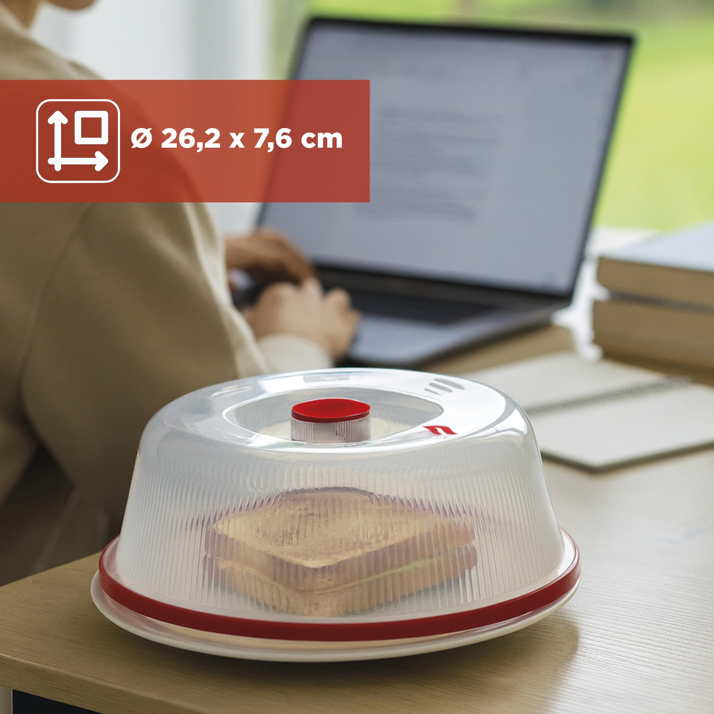 Snips, Campana para Microondas, Tapadera Microondas 26,2 x 26,2 x 7,6 cm, Tapa de Microondas Color Rojo y transparente, Made in Italy