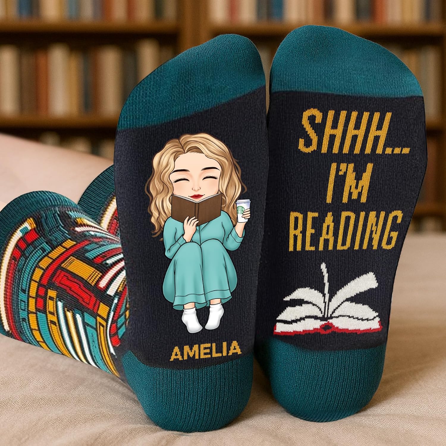 DOPTIKA Personalized Reading Socks for Adults, Book Lover Gifts for Women, Custom Socks for Readers, Book Lovers - Image 2