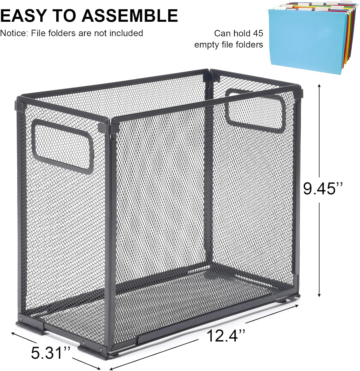 Hanging File Organizer, Letter-Size File Holder Foldable Filing Box Hanging Folder Organizer w/Upgraded Round-angle Sheet, Metal Mesh Desk File Folder Storage for Office Home,Black-2 Pack