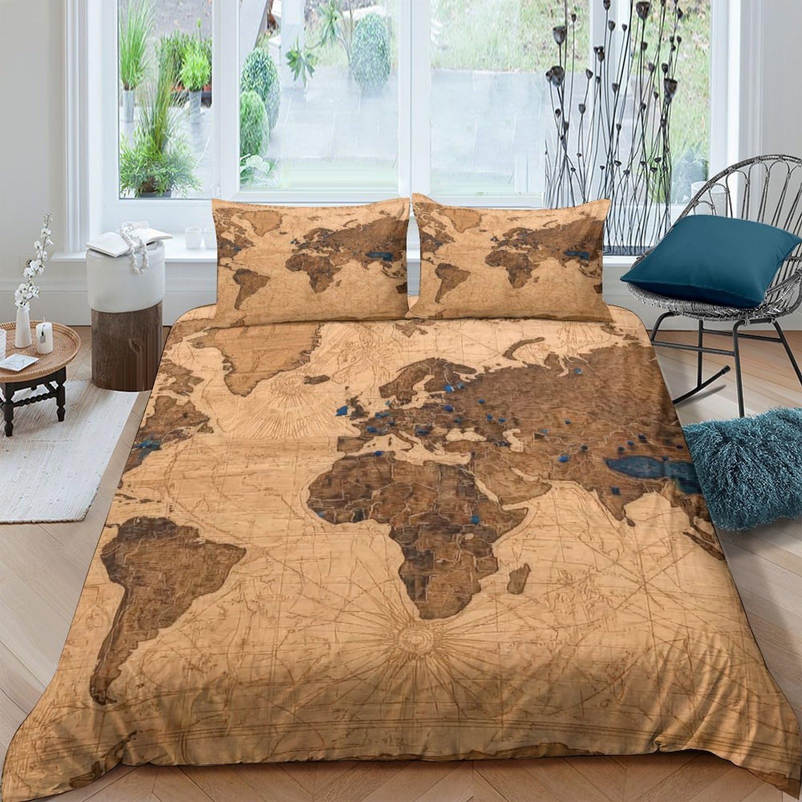 Ctjqhvkz Style-4 3D Printed Vintage World Map Fitted Sheet Microfiber Soft Breathable Antique Atlas Bed Cover For Bedroom Guestroom Mattress Decor Single（135X200cm）