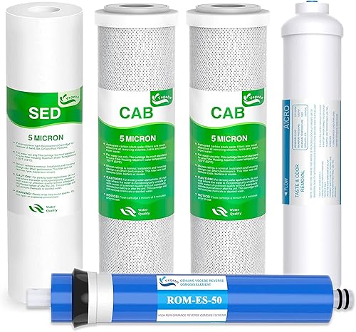 Vegebe Juego de filtros de agua de repuesto para sistema de ósmosis inversa APEC de 1 a 5 etapas 50 GPD RO salida de 14 pulgadas