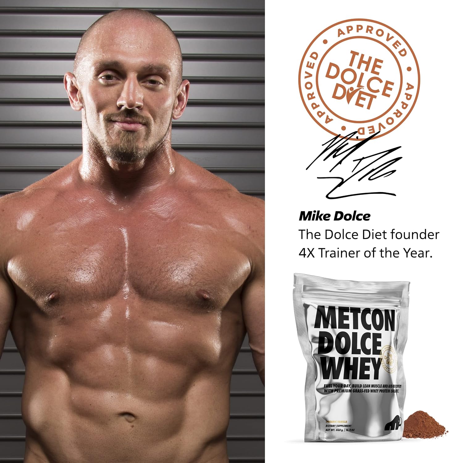 MetCon Dolce Whey Protein Isolate, Premium Grass-Fed Whey Protein Isolate Powder with 5 All-Natural Ingredients, No Fillers, Organic Cacao Flavor, 500g
