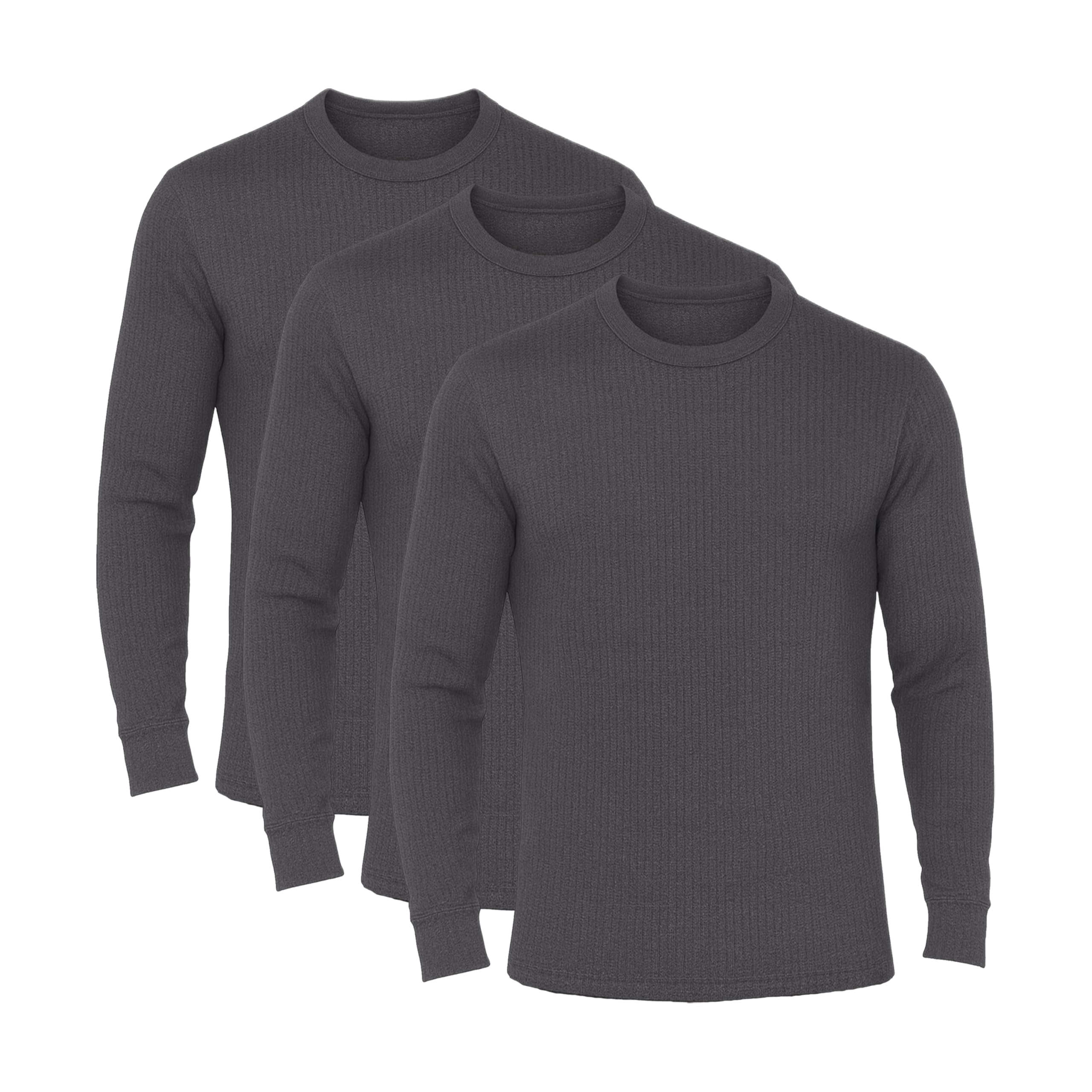 Octave® Mens Thermal Long Sleeve Base Layer Tops (UK, Alpha, 5XL, Regular, Regular, Charcoal, 3 Pack)