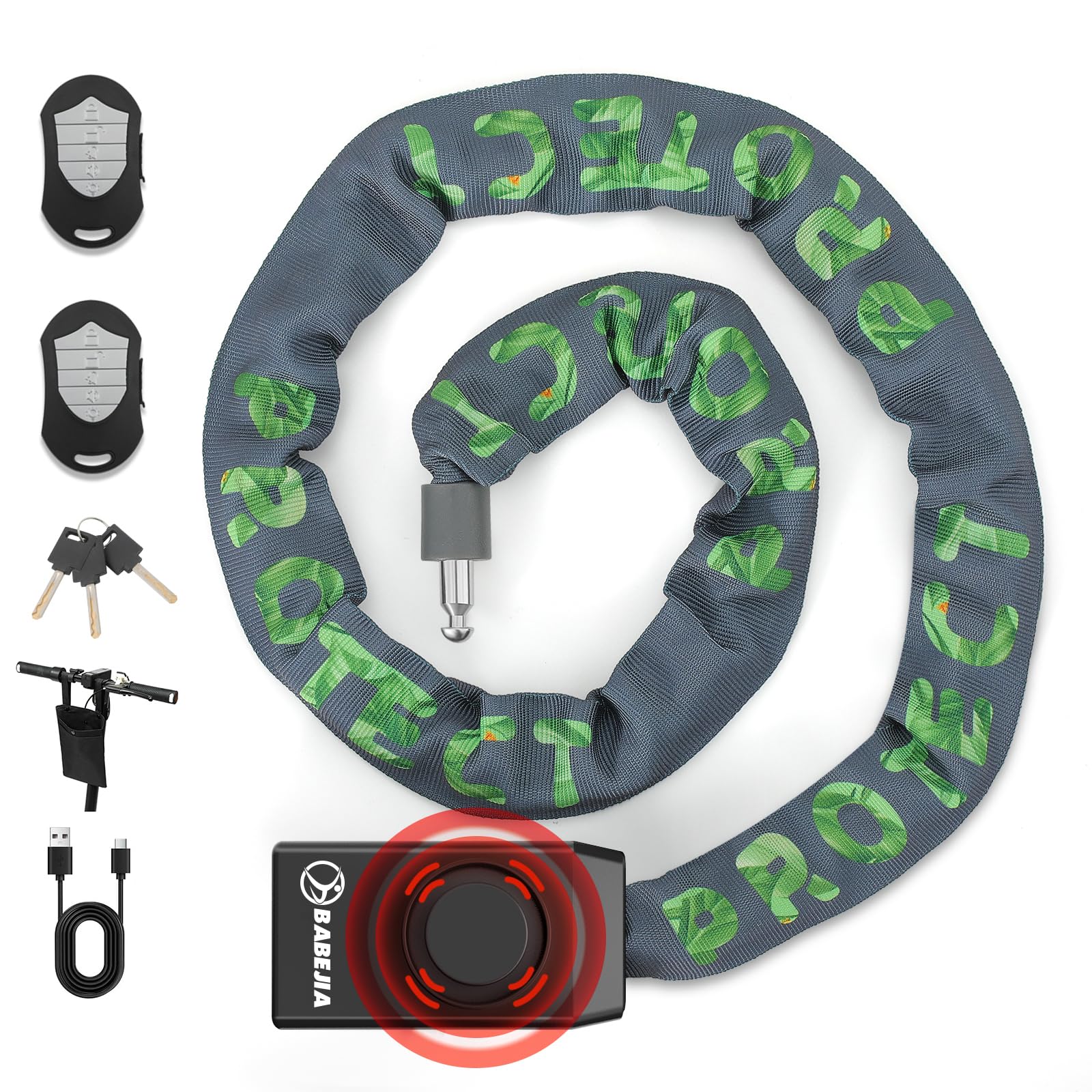 110db Bike Chain Lock with Alarm, 4ft Biycle Lock with Anti-Theft Alarm, Heavy Duty Anti Theft Security Cycling Chain Locks Suitable for Scooter, Bicycle, Motorcycle, Gate with Alarm Gray