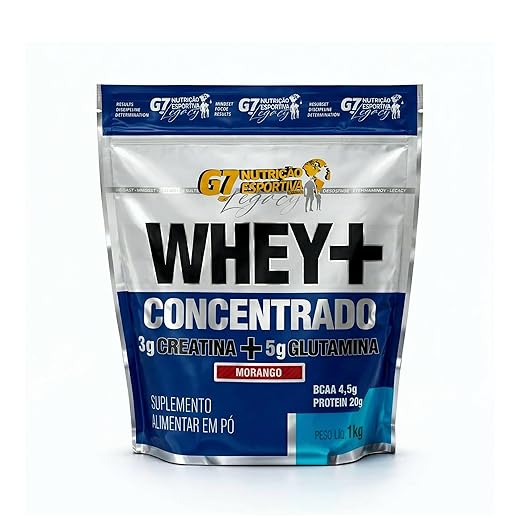 WHEY CONCENTRADO + 3g CREATINA + 5g GLUTAMINA - REFIL 1KG - SABOR MILKSHAKE MORANGO - G7 NUTRIÇÃO ESPORTIVA LEGACY