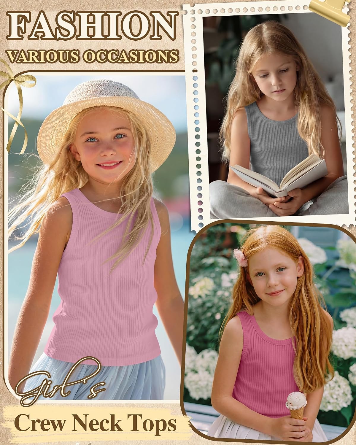 4 Pack Girls Ribbed Tank Tops
