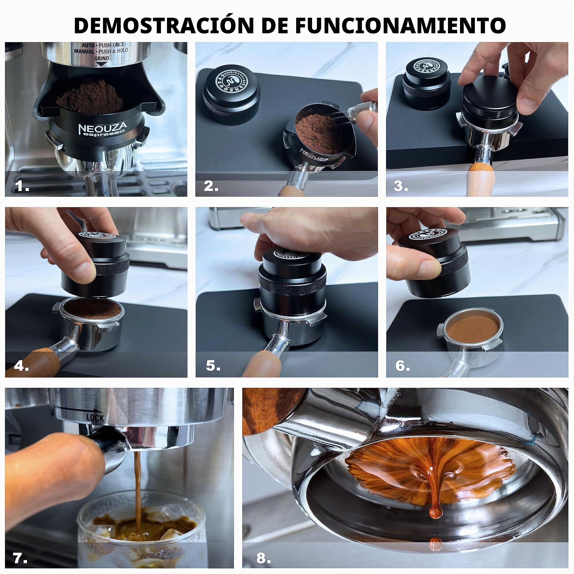 NEOUZA Herramienta niveladora barista de 58 mm con resorte de acero inoxidable con base plana para cafetera de café