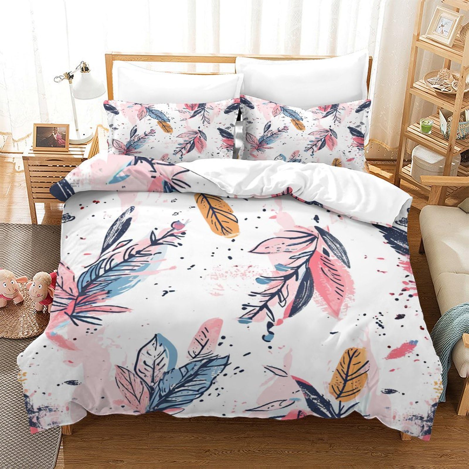 P1S9U7W5Y Fresh Botanical 3D Printed Duvet Cover Set 3pcs Microfiber Floral Bedding Set for Bedroom Single（140x200cm）