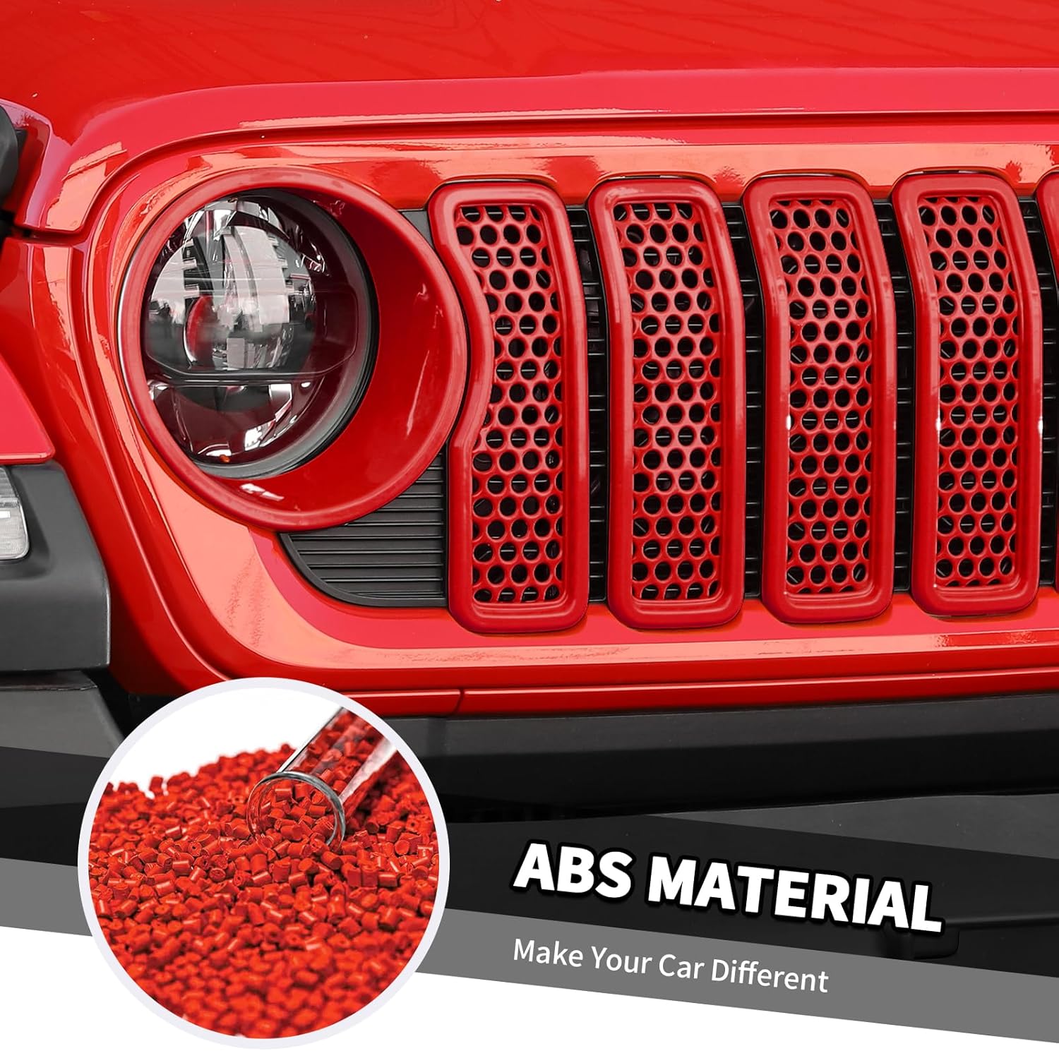 9PCS Headlight Cover & Front Grill Mesh Inserts Compatible with Jeep Wrangler JL JLU 2024-2025, NOT FIT JL Sport/Sport S (Red)