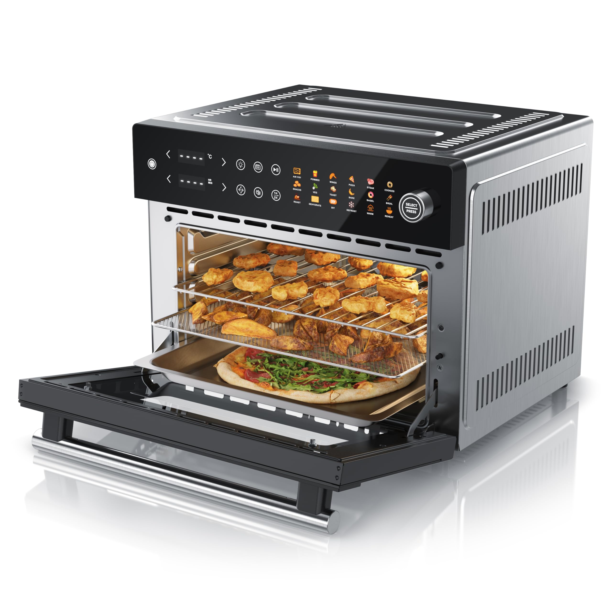 Arendo - Minibackofen 30l - Heißluftfritteuse 30 Liter - Edelstahl - Multifunktionsofen Umluft - mini Backofen Airfreyer XXL - 1800 Watt - Ofen mit 18 Programme - großer Innenraum mit 4 Ebenen